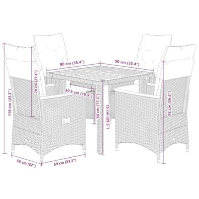 5-delige Tuinset met kussens poly rattan grijs