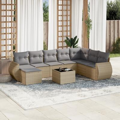 8-delige Loungeset met kussens poly rattan beige