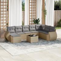 8-delige Loungeset met kussens poly rattan beige - thumbnail