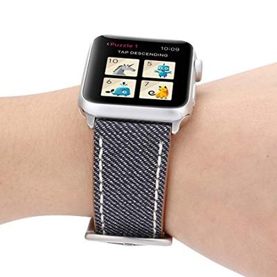 Denim Pattern Echt Leren bandje - Grijs - Geschikt voor Apple Watch 44mm / 45mm / 46mm / 49mm