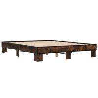 Bedframe bewerkt hout metaal gerookt eikenkleurig 150x200 cm - thumbnail