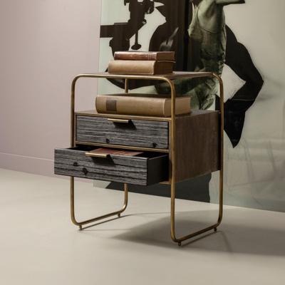 WOOOD Nachtkastje/Ladekast 'Polite' Met 2 lades, kleur Antique Brass