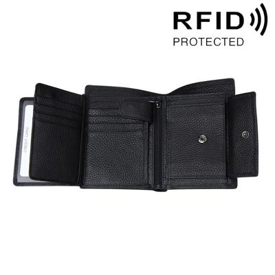 Genuine Cowhide Leather 3-folding Card Holder Wallet RFID Blocking Card Bag Protect Case for Men Size: 13*10.2*2.5cm(Black)