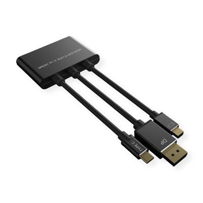 ROLINE adapterkabel Mini DisplayPort / DisplayPort / Type C - HDMI, Actief, 0,15 m ROLINE adapterkabel Mini DisplayPort / DisplayPort / Type C - HDMI, Actief, 0,15 m
