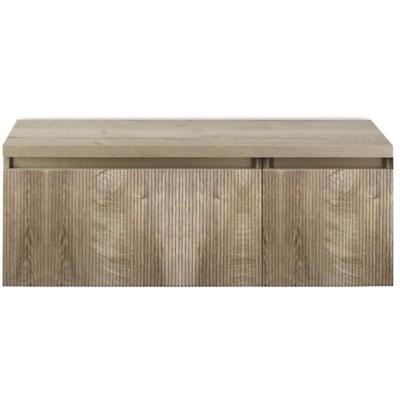 Frozen 3D Badmeubelset 120 cm - Greeplijst in Kleur - Wastafel Onderkast met Bovenblad Grain Oak