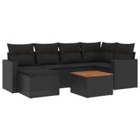 7-delige Loungeset met kussens poly rattan zwart - thumbnail