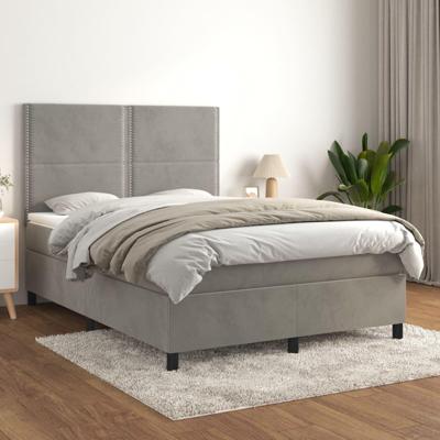 Boxspring met matras fluweel lichtgrijs 140x190 cm