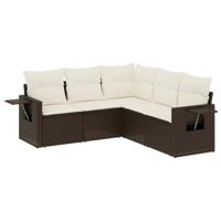 5-delige Loungeset met kussens poly rattan bruin - thumbnail