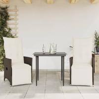 Tuinstoelen 2 st verstelbaar met kussens poly rattan bruin - thumbnail
