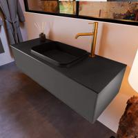 Badkamermeubelset Mondiaz Erin 120 cm met 1 Lade met RIDGE Wastafel Midden Urban met 1 kraangat Greeploos Mat Dark Grey - thumbnail