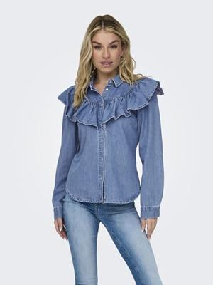 Only Onlindigo Ls Frill Dnm Shirt Qyt Noos Blouse Medium Blue Denim