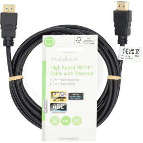 Nedis High Speed ??HDMI™-Kabel met Ethernet | HDMI™ Connector | HDMI™ Connector | 4K@60Hz | ARC | 18 Gbps | 2.00 m | Rond | PVC | Zwart | Label -