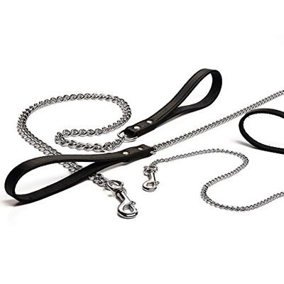 Hondenriem met ketting 120cm x 12mm zwart - thumbnail
