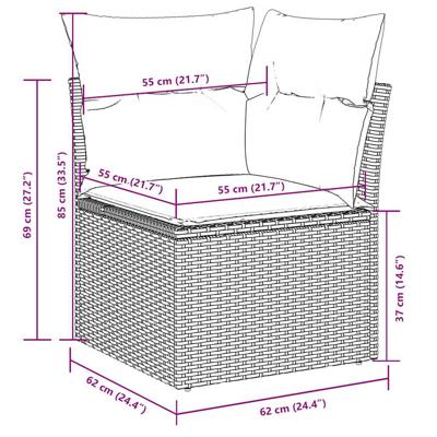 11-delige Loungeset met kussens poly rattan lichtgrijs