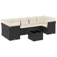 8-delige Loungeset met kussens poly rattan zwart - thumbnail