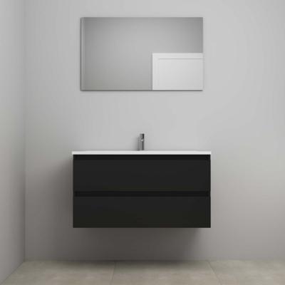 On-Line Badkamermeubelset - 100 cm - Voorgemonteerd - Acryl Wastafel - 1 Kraangat - Spiegel - Mat Zwart