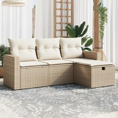 4-delige Loungeset met kussens poly rattan beige - thumbnail