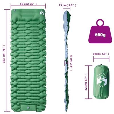 VidaXL Kampeermatras met kussen zelfopblazend 1-persoons groen VidaXL Kampeermatras met kussen zelfopblazend 1-persoons groen