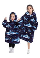 Haai deken kind met capuchon - fleece poncho-98 t/m 128 (ca.3-7 jaar) - thumbnail