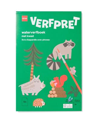 HEMA Waterverfboek met kwast 14x21cm bosdieren
