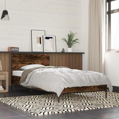 Bedframe bewerkt hout en metaal gerookt eikenkleurig 90x190 cm