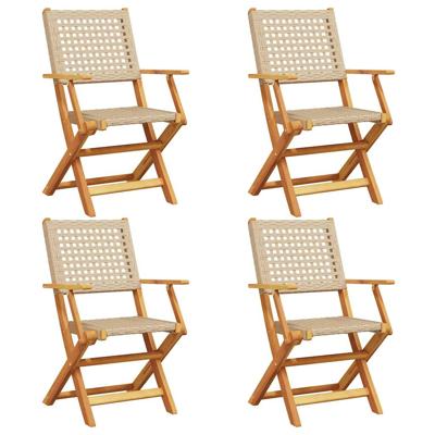 Tuinstoelen 6 st inklapbaar poly rattan en massief hout beige - thumbnail
