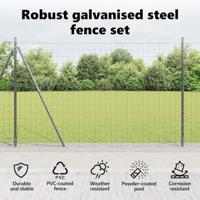 VidaXL Hek met paal grijs 1,5 x 10 m staal en pvc - thumbnail