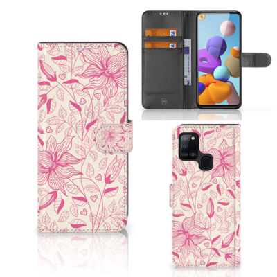 Samsung Galaxy A21s Hoesje Pink Flowers