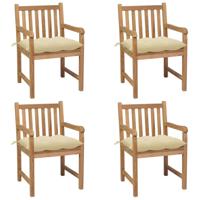 Tuinstoelen 4 st met crèmewitte kussens massief teakhout - thumbnail