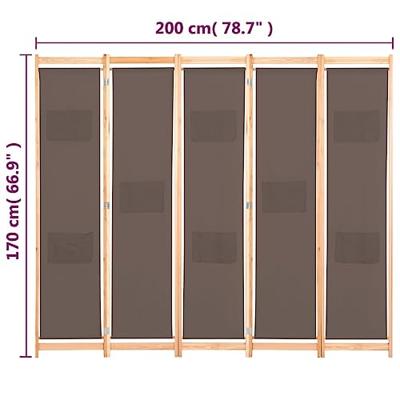 VidaXL Kamerscherm met 5 panelen 200x170x4 cm stof bruin VidaXL Kamerscherm met 5 panelen 200x170x4 cm stof bruin
