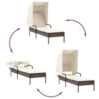 Ligbedden 2 st met luifels en tafel poly rattan bruin - thumbnail