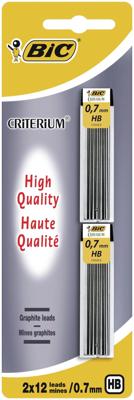 Bic Criterium potloodstiften, 0,7 mm, HB, blister van 2 etuis van 12 stuks