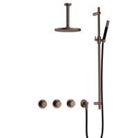Hotbath Cobber - CB7067 - Inbouw Regendoucheset - Verouderd Messing - 2 Stopkranen - Thermostatisch - Plafondbuis 15 cm - Hoofddouche 200 mm - Staafhanddouche - Glijstang 900 mm - Waterbesparend - thumbnail