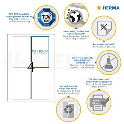 Etiket herma 4472 78.7x139.7mm prem wit 400st | 14 stuks