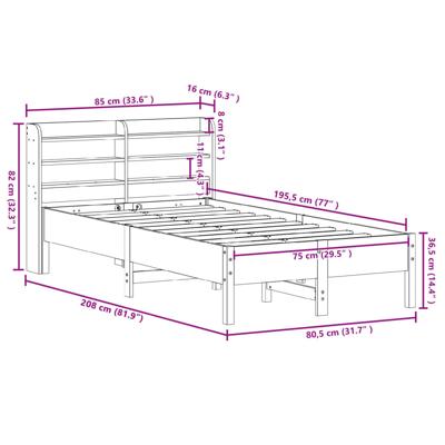 Bedframe zonder matras massief grenenhout wasbruin 75x190 cm