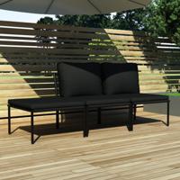 VidaXL 3-delige loungeset met kussens pvc zwart - thumbnail