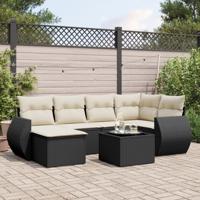 7-delige Loungeset met kussens poly rattan zwart - thumbnail