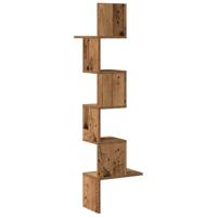 Hoekwandschap 32x32x127,5 cm bewerkt hout oud houtkleurig - thumbnail