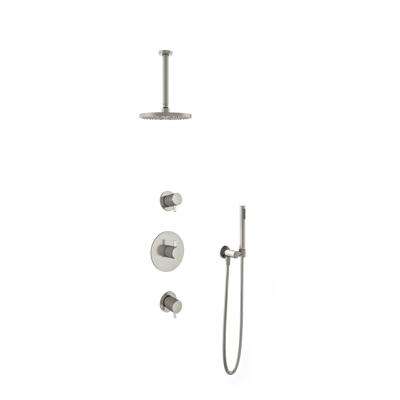 Hotbath Get Together doucheset met 2 stopkranen met 30 cm plafondbuis, 20 cm hoofddouche, geborsteld nikkel