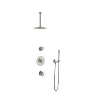 Hotbath Get Together doucheset met 2 stopkranen met 30 cm plafondbuis, 20 cm hoofddouche, geborsteld nikkel - thumbnail