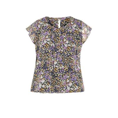 Paprika gebloemd semi-transparant T-shirt paars/bruin/wit Paprika gebloemd semi-transparant T-shirt paars/bruin/wit