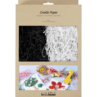 Creativ Company Crinkle papier, l: 25-30 cm, b: 3 mm, zwart, wit, 2x50 gr/ 1 doos