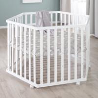 ROBA LITTLE STARS Hegaxonal Baby Box - Verstelbare hoogte - Gevoerde hoes - Geremde wielen - Wit gelakt hout - Sterrenpatroon - thumbnail