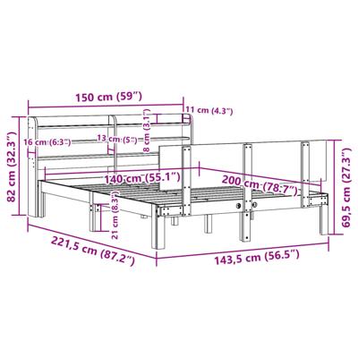 Bedframe met hoofdeinde zonder matras 140x200 cm wit