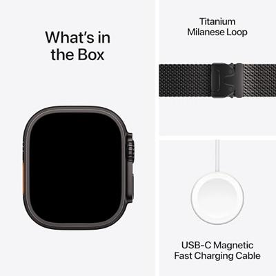 Apple Watch Ultra 3 GPS + Cellular - 49 mm - Zwarte titanium kast - Zwarte titanium Milanese Loop-band - Groot
