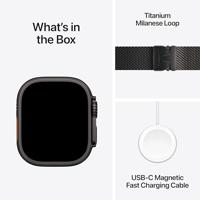 Apple Watch Ultra 3 GPS + Cellular - 49 mm - Zwarte titanium kast - Zwarte titanium Milanese Loop-band - Groot - thumbnail