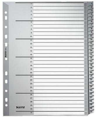 Leitz tabbladen getallen, plastic, grijs Leitz tabbladen getallen, plastic, grijs