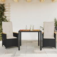 3-delige Bistroset met kussens poly rattan zwart - thumbnail