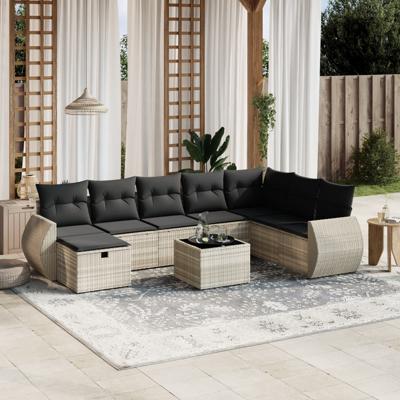 8-delige Loungeset met kussens poly rattan lichtgrijs