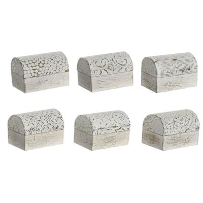 Doos-Juwelenkistje DKD Home Decor Wit Gouden Aluminium Mangohout 7,5 x 5,3 x 5,3 cm (6 Stuks)